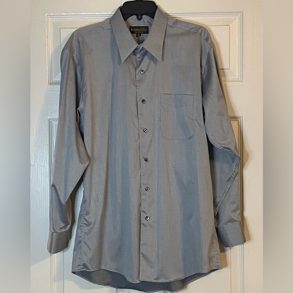 Roberto Villini Men’s Gray Long Sleeve Button Down With Pocket. Size 16 (32/33).